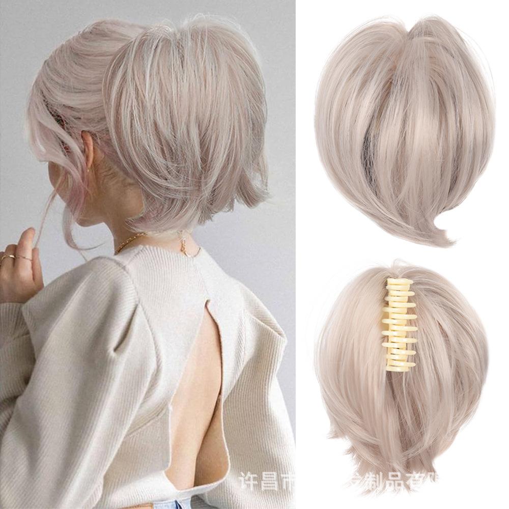 Synthetic DIY Claw Clip In Fluffy Ponytail Wig Hair Extensions Hairpiece Hair Bun Fake Black Blonde Natural Hair Wig