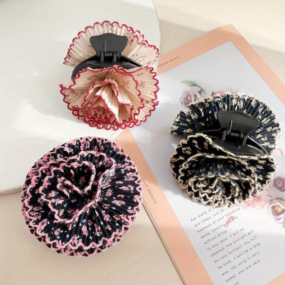 Boho Materiał Plisowany Kwiatowy Duży Klips do Włosów dla Kobiet Dziewcząt Vintage Akcesoria do Stylizacji Włosów Szczęka Kraba Spinka Nowy