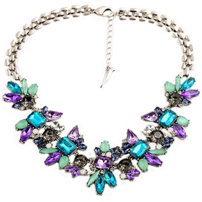 Women's Rhinestone Flower Cluster Bib Pendant Choker Chain Charm Pendant Necklace