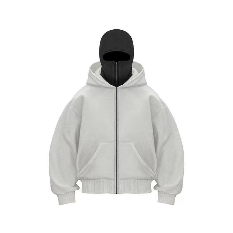 2026 Autumn Solid Color Ninja Turtleneck Hoodies For Men Y2K Vintage Fleece Sweatshirts Hip Hop Japanese Streetwear Oversized Hoodie XXL серый