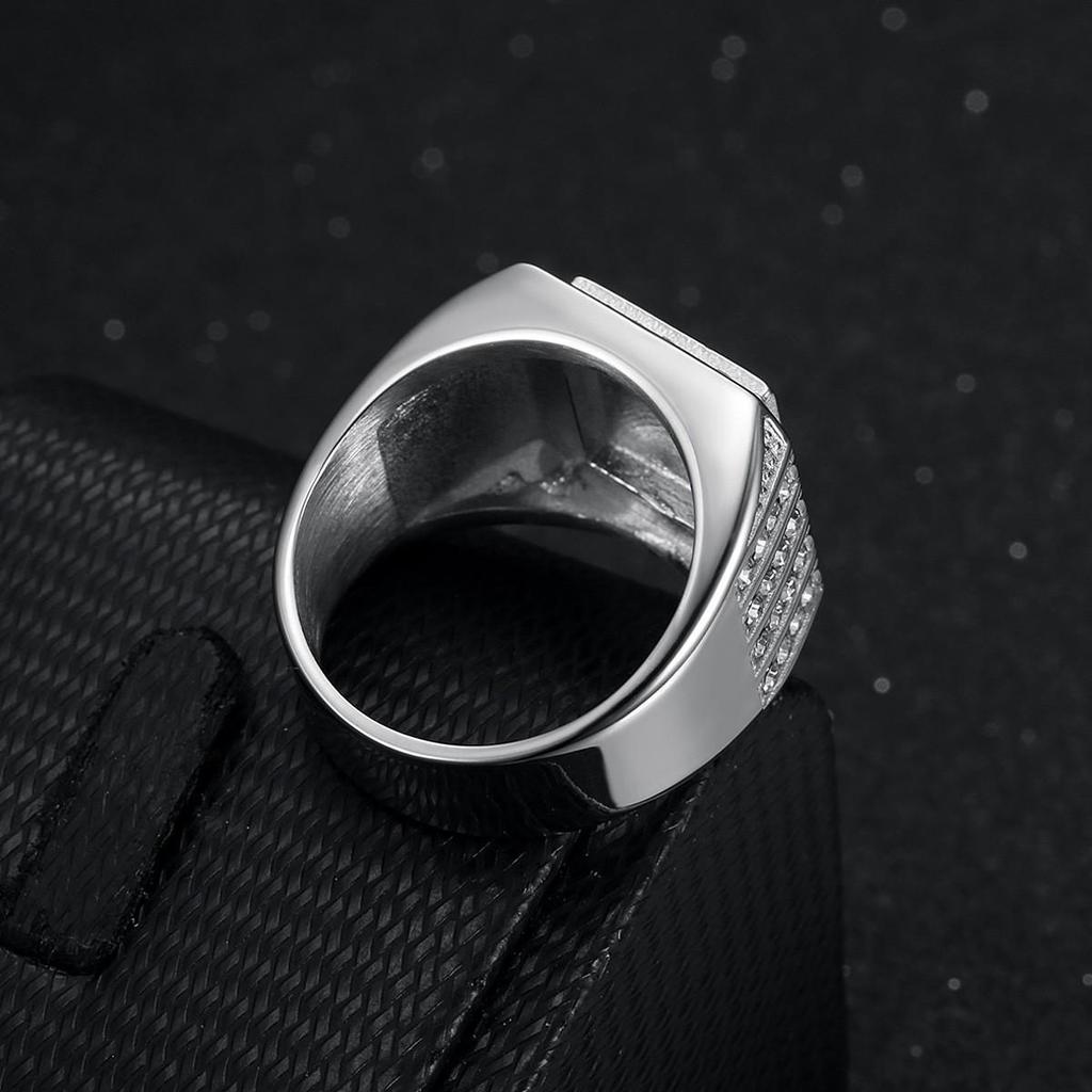 Luxury Full Rhinestone Vacuum Gold Plated Titanium Steel Hip Hop Men's Ring