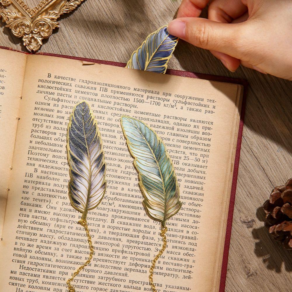 Metal Chain Feather Bookmark Page Clip Pendant Bookmark Aesthetic Vintage Book Clip  Book Lovers