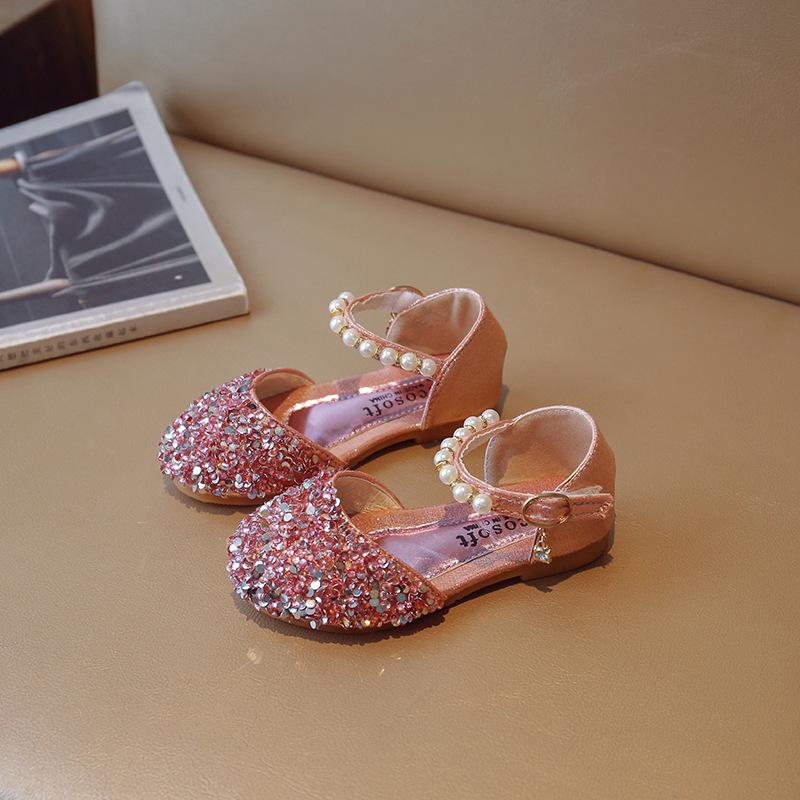 

Spring Summer Girls Closed Toe Bow Princess Sandals Kids Pearl Dance Shoes For Little Girls 36 рожевий