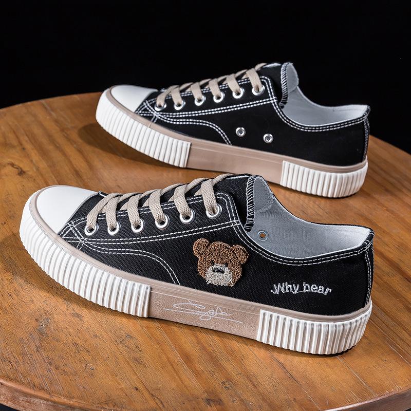 Bear cartoon canvas shoes low-top teenage student men's shoes new trendy versatile soft-soled breathable board shoes