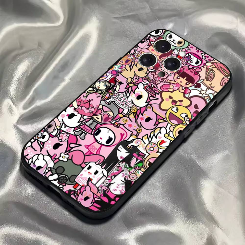 Japan T-Tokidokis Fodral För iPhone 16,15,14,13,12,11,Pro,Max,Plus,X,XS,SE4,E,Mini,Mjukt Svart Fodral