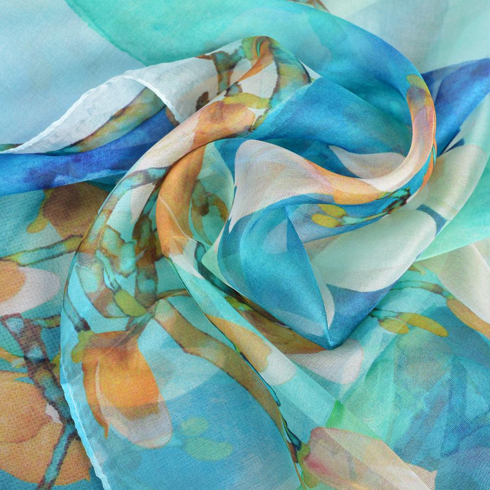 [BYSIFA] Blue 100% Silk Scarf Shawl Fashion Floral Design Long Scarves Women Summer Utralong Beach Shawl Winter Scarves180*110cm