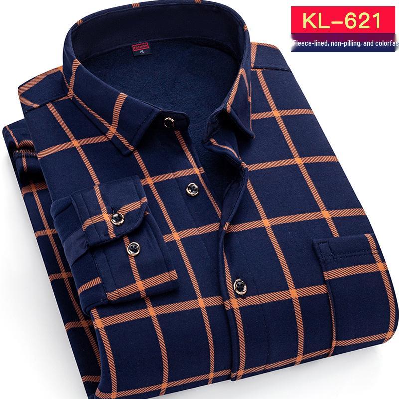 

Мужская толстая фланелевая рубашка с плюшевой подкладкой для осени/зимы - Повседневная одежда для бизнеса для мужчин среднего и пожилого возраста 4XL (165-185jin)
