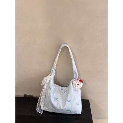Korean Bowknot Embroidery Canvas Tote - Women's Large Capacity Shoulder Bag for Class & Commute