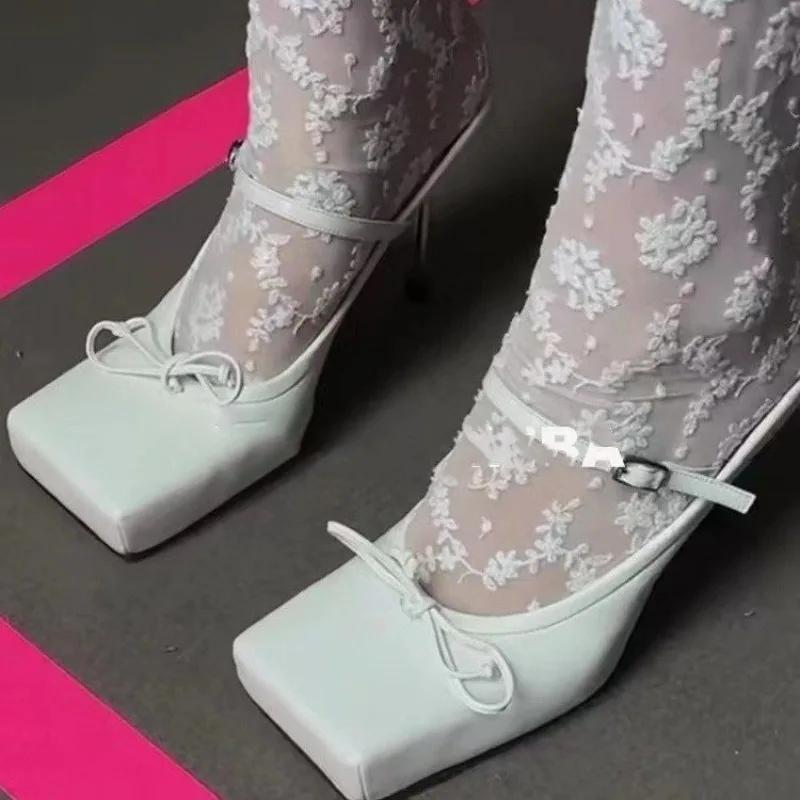 

Мода Супер Высокий Каблук 8СМ Вверх Женские Мюли 2024 Новые Квадратный Носок Модные Женские Тапочки Сексуальная Шпилька Вечеринка Выпускной Высокие Каблуки Zapatos 35 белый