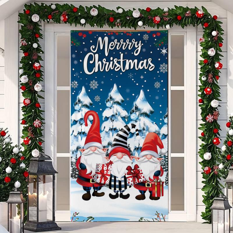 1 Stück Frohe Weihnachten Baum Türabdeckung Banner Polyester Schneemann Weißes Weihnachtsmuster für Heiligabend Neujahr Feiertagsparty Haustür Heim Wanddeko