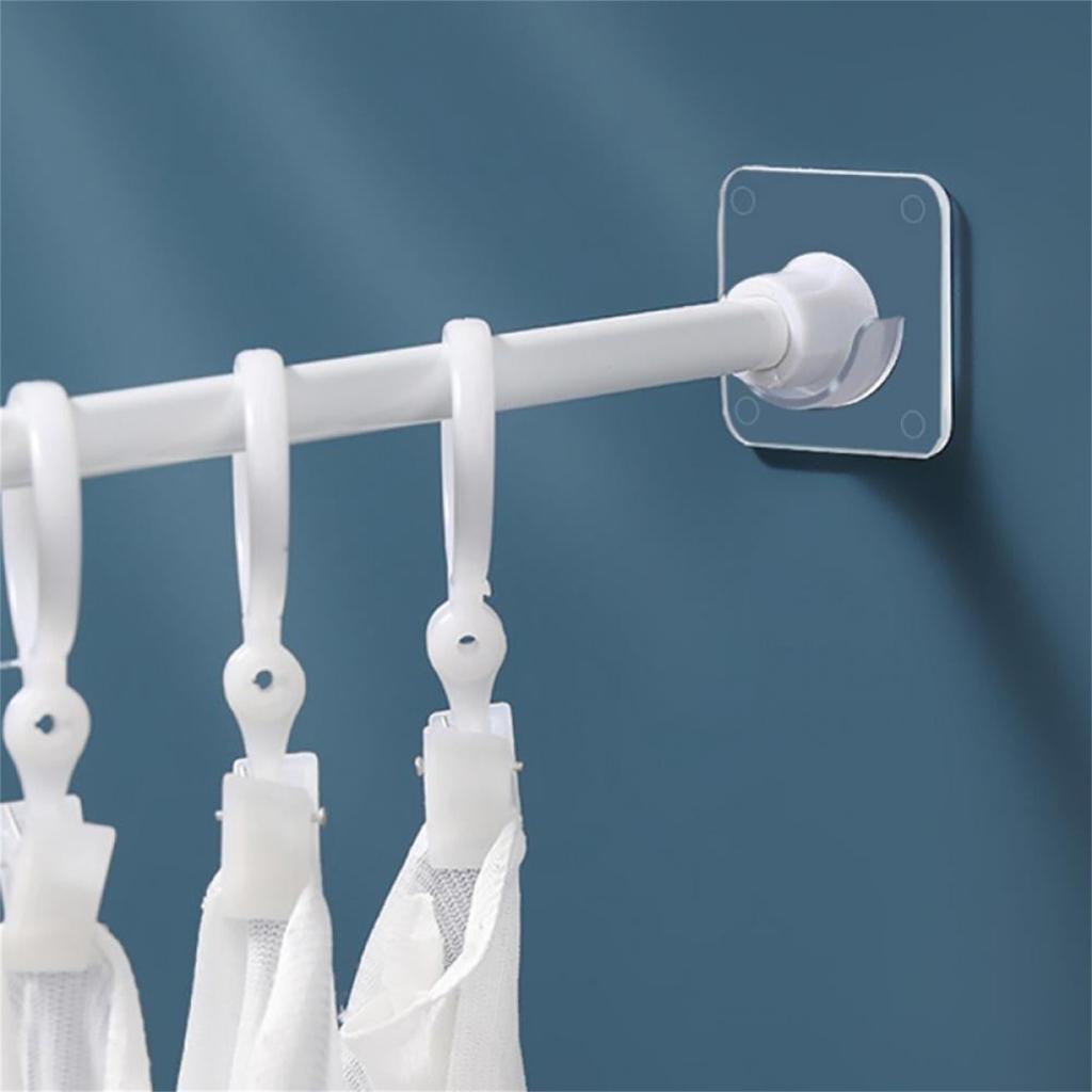 Transparent Shower Rod Tension Holder, No Drilling Stick On, Wall Mount Holder For Shower Curtain Rod