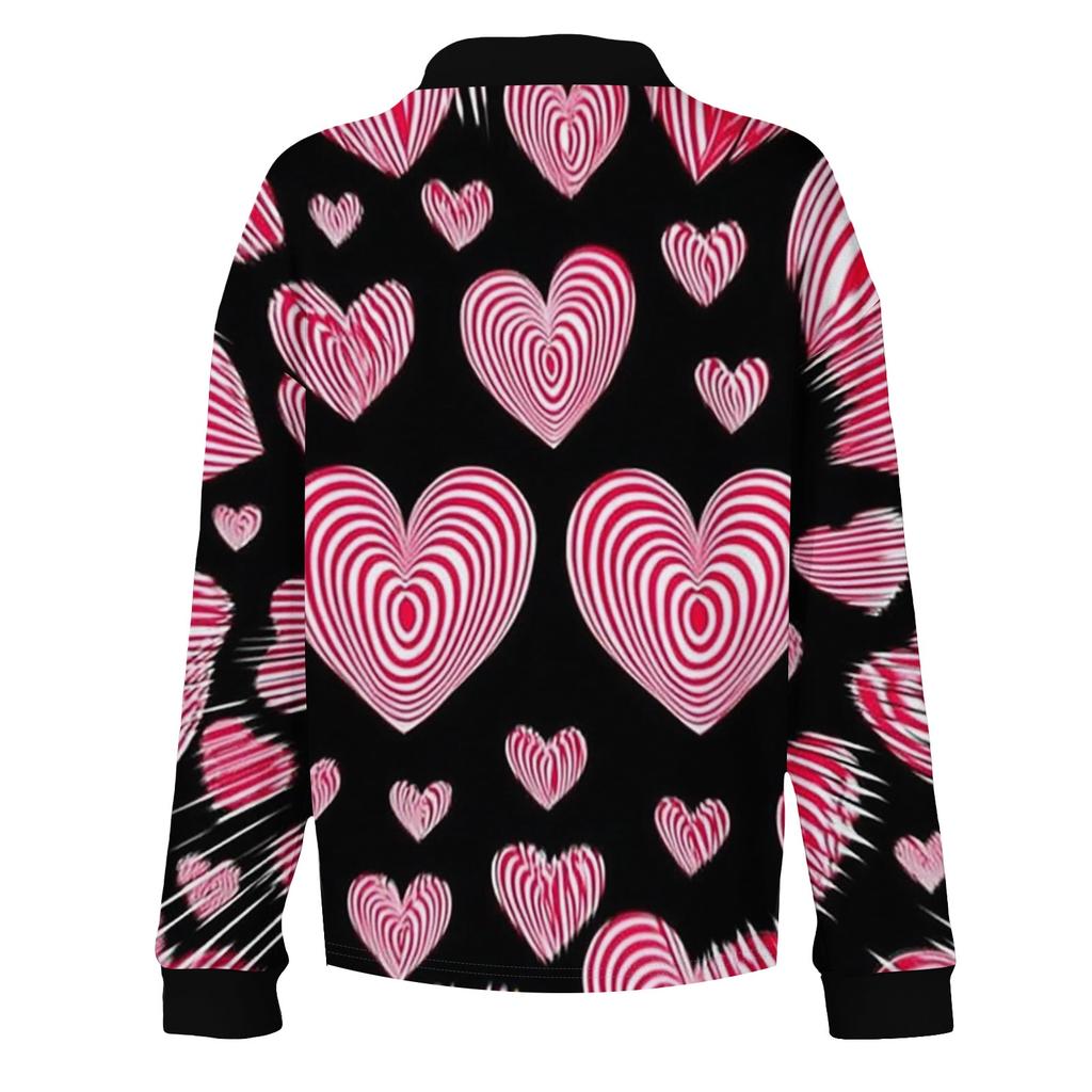 Damen Retro Street Lässiger V-Ausschnitt Langarm Knopf Valentinstag Herz Pullover Top