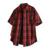 Lapel plaid shirt teenagers trendy casual cardigan short-sleeved shirt men's summer