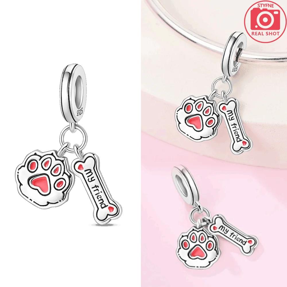 Original Copper Pink Claw Pendant Cats Animals Dogs Bead String Beads Fit Bracelet Anniversary Gift Accessory Diy