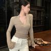 Womens V-Neck Long Sleeve Top Soft Brushed Rayon Base Layer Slim Fit Casual Tee Fall Winter