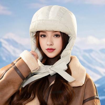 Women Winter Hat Full Protecting Windproof Thick Lace-up Strap Design Padded Lei Feng Hat Cold Weather Outdoor Activities Cycling Daily Wear Cap