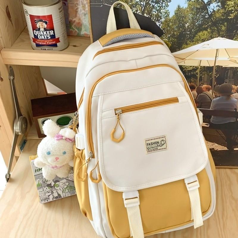 Trendy Girls' High School Backpack With Colorful Contrast Design Soft Retro Bookbag For Teens