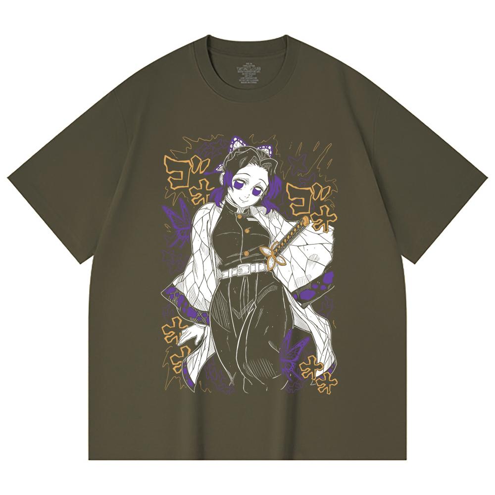 230 Gsm 100% Cotton Demon Slayer V45 Shinobu Print Unisex Heavy Cotton T Shirt