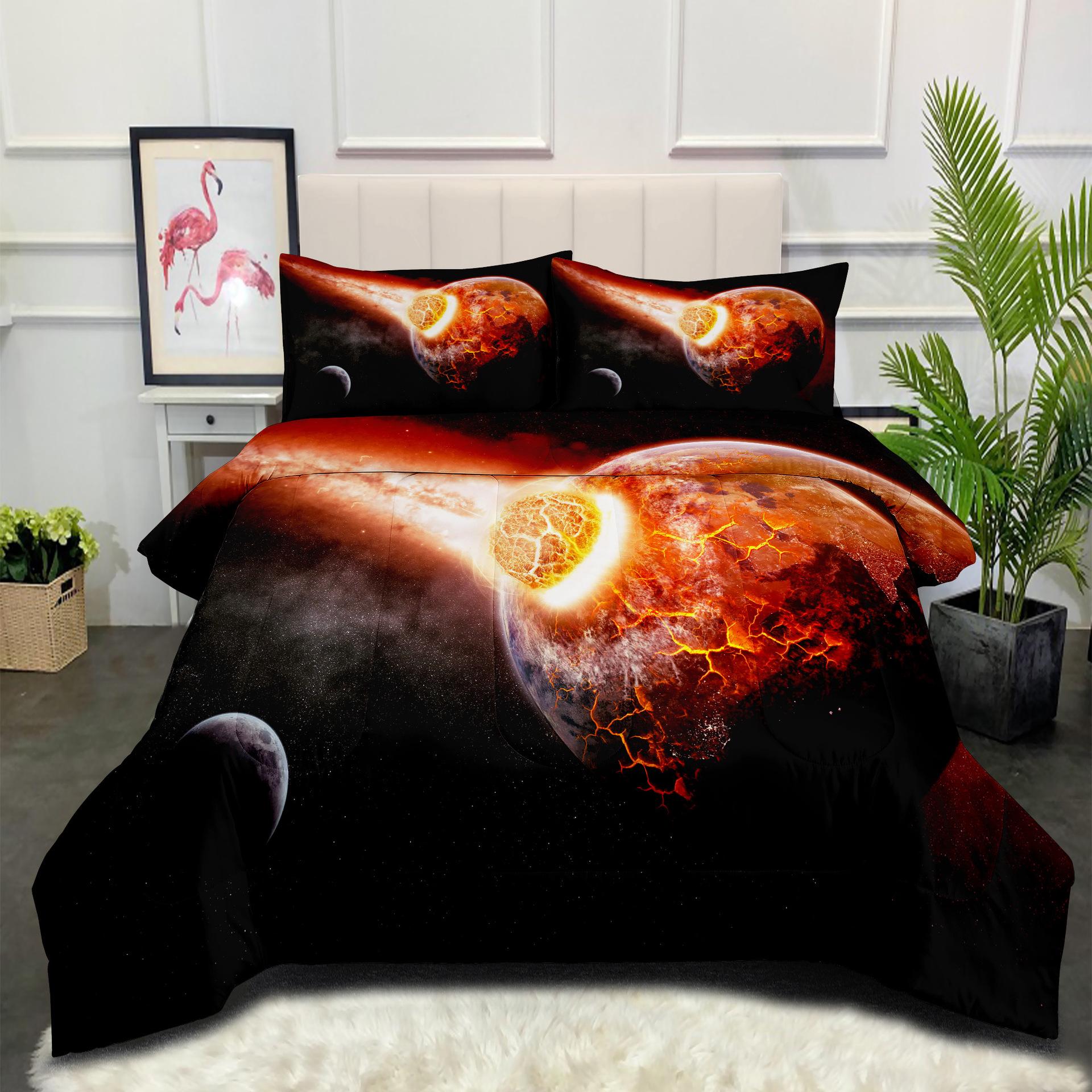 

Space Galaxy Astronaut Comfortable Brushed Printing Fat Quilt Feather Silk Cotton Thickened Filled Quilt Cover Three-piece Set 140*200cm