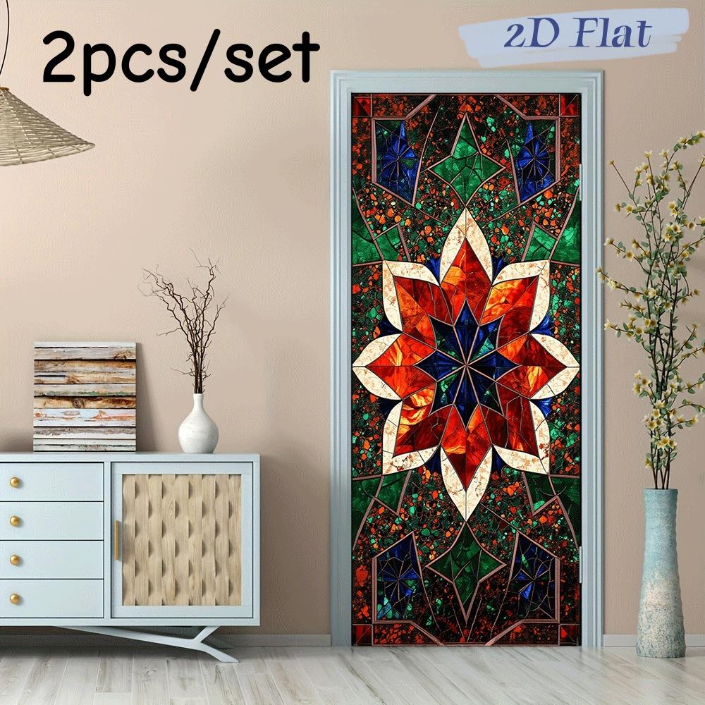 

2pcs colored glass style decorative door wall stickers self-adhesive art glass stickers living room entrance background wall dec (as the picture,38.5x200cmx2)