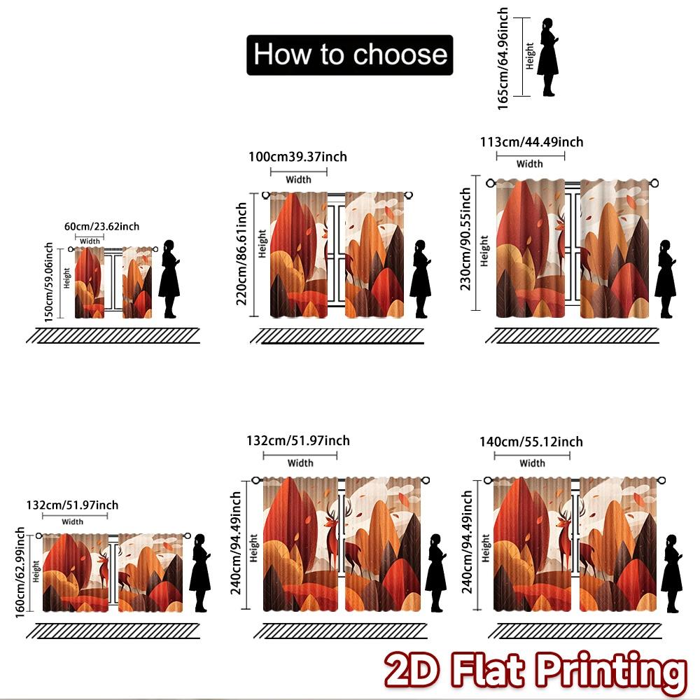 2D flat printing 2pcs Window Curtains Autumn Deer Forest Landscape Digital Printed Polyester Drapes Festive Curtains Perfect for