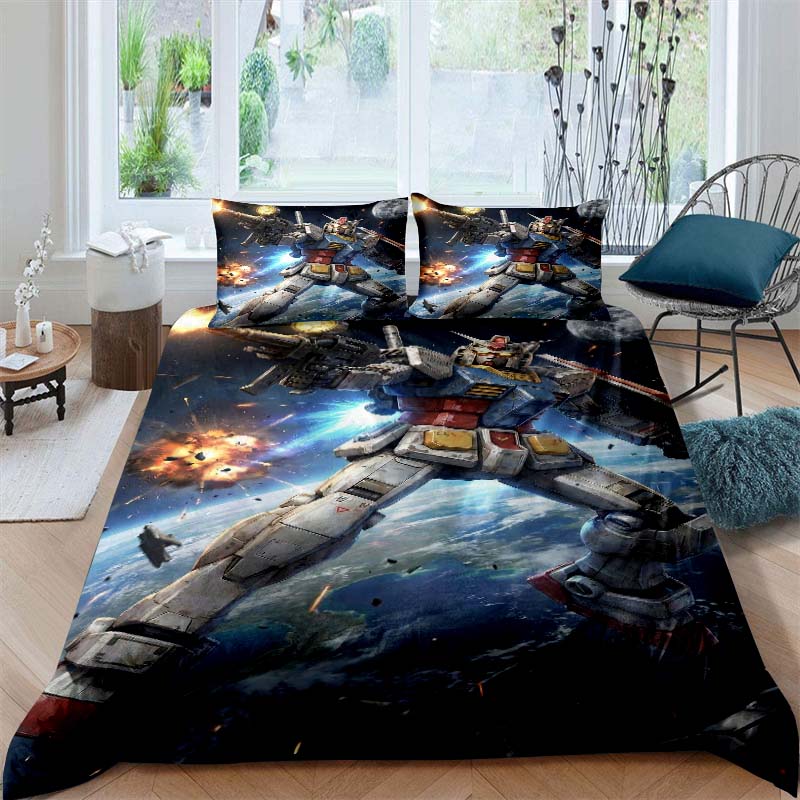 3D printed Mobile Suit Gundam bedding set, printed single duvet cover and pillowcase three-piece set, available in children's