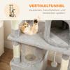 170 Cm Large Cat Tree, Cat Tower with 7 Scratching Posts, Tunnel, 2 Condos, Hammock, Perch, Ramp, Pompoms, Light Grey