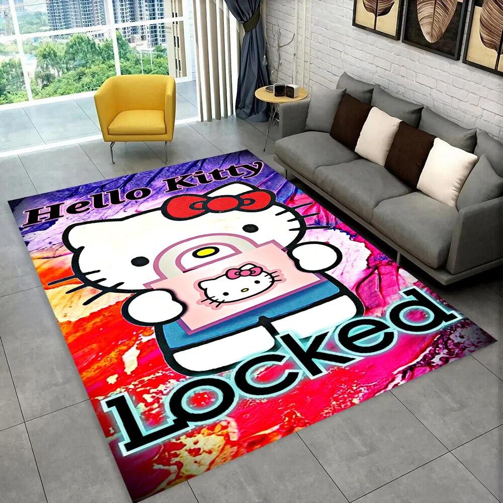 Sanrio Cartoon Girl Carpet New Hello Kitty Cat Rug for Bedroom Living Room Home Sofa Decor Children Crawling Mat