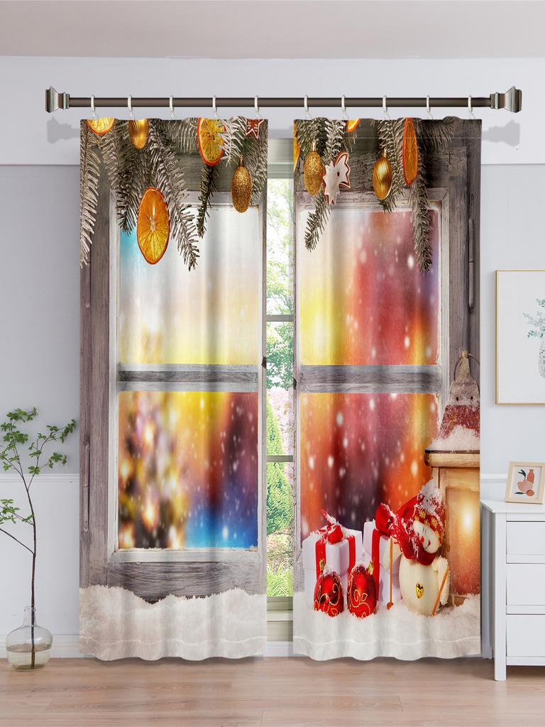 Cartoon Santa Claus Merry Christmas Red Green Window Curtains For Kids Bedroom Living Room Bathroom Kicthen Door Hall Home Decor