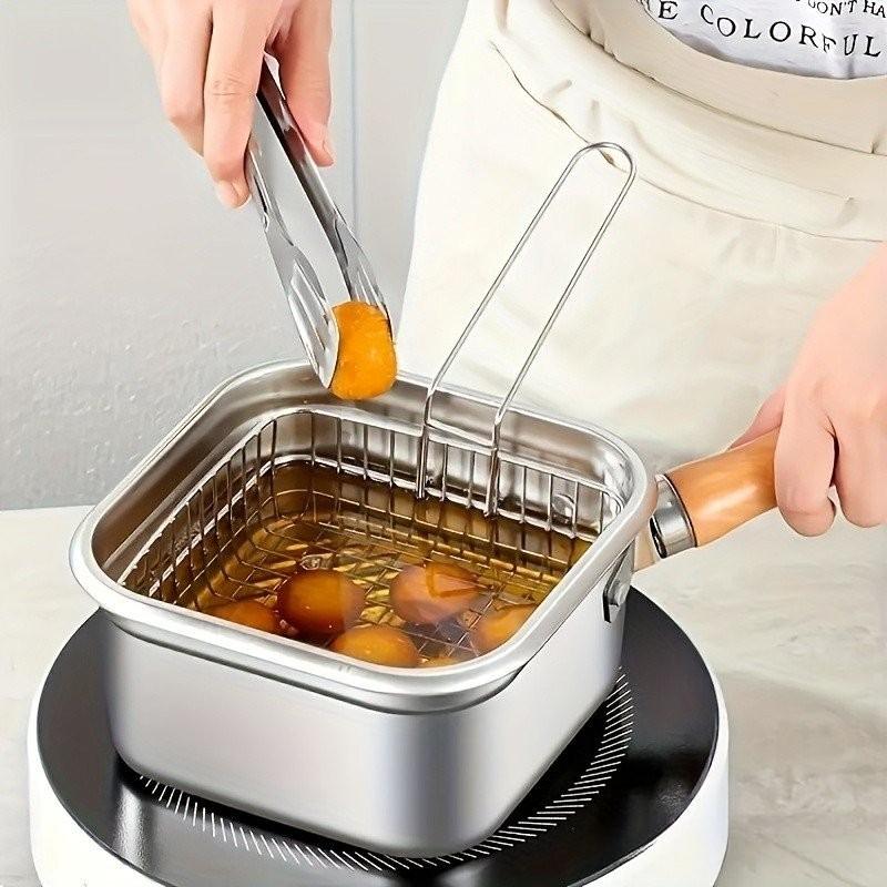 Portable Tempura Pasta and Soups Cooking Utensil Stainless Steel Square Fryer Large Capacity Modern Kitchenware
