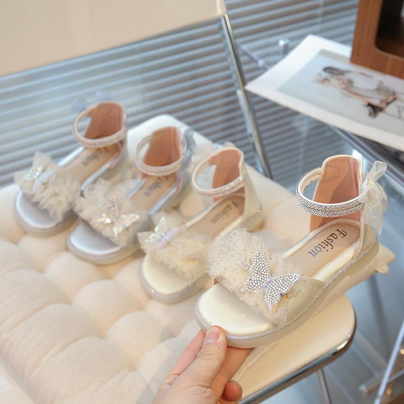 Girls Princess Shoes Lace Bows Pleated Elegant Kids Sandals Casual Soft Sole 2025 Summer New Children Casual Shoes for Vacation