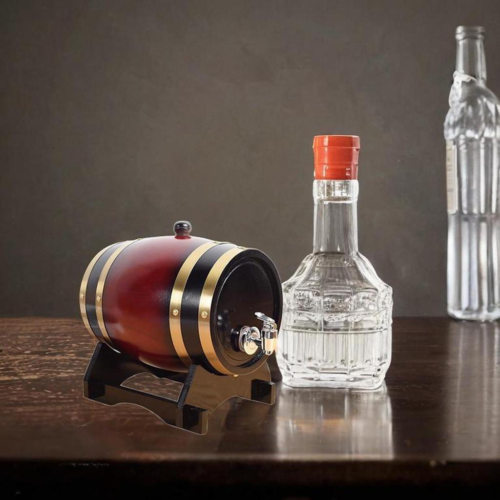 Handcrafted Wooden Barrel Beverage Dispenser with Elegant Stand
