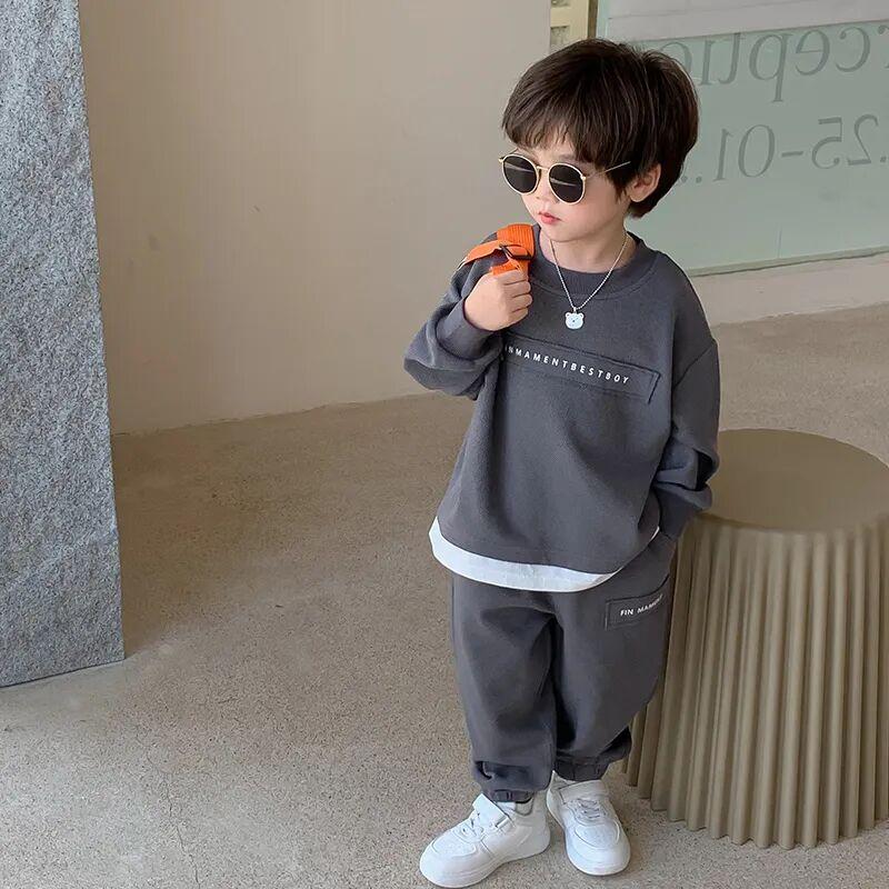 Conjunto de Roupa Infantil de Primavera e Outono Versão Coreana Casual Suéter Calças Conjunto de 2 Peças Bebê Solto Conjunto Esportivo