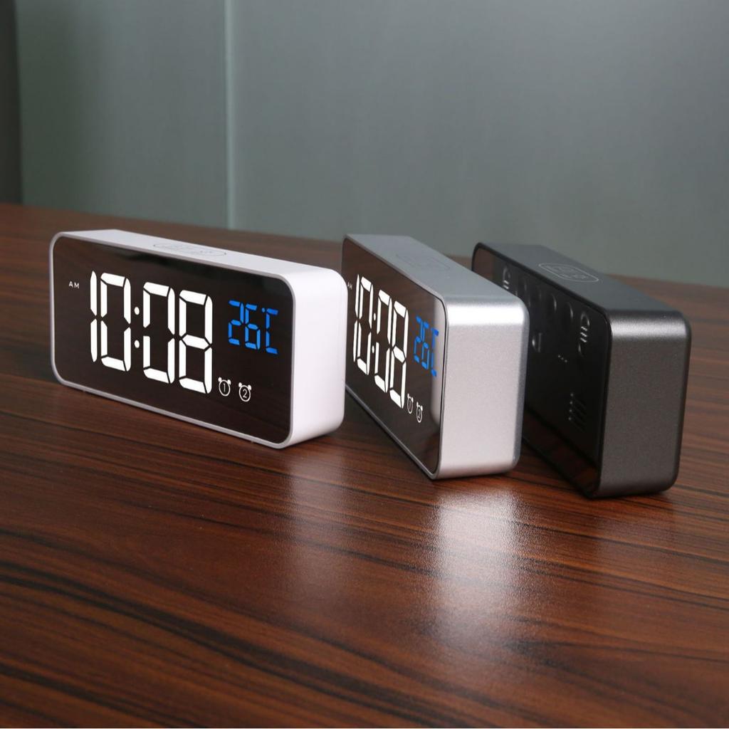 Charging Mirror LED Music Clock Large Word Digital Clock  Alarm Clocks Snooze with Music Adjustable Sound