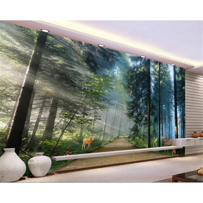 Natural Landscape Wall Paper Sunshine Forest Elk Mural Living Room Bedroom Background Wall 3d Wallpaper