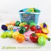 Cutting Food Kitchen Toys Set Simulate Fruit Vegetable Accessories with Shopping Basket Role Play Education Toy for Toddler Gift