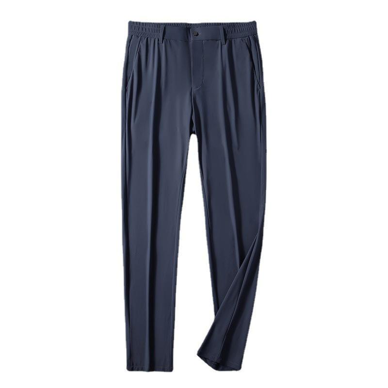 Men's High-End Quick-Drying Ice Silk Elastic Waist Straight-Leg Casual Business Pants