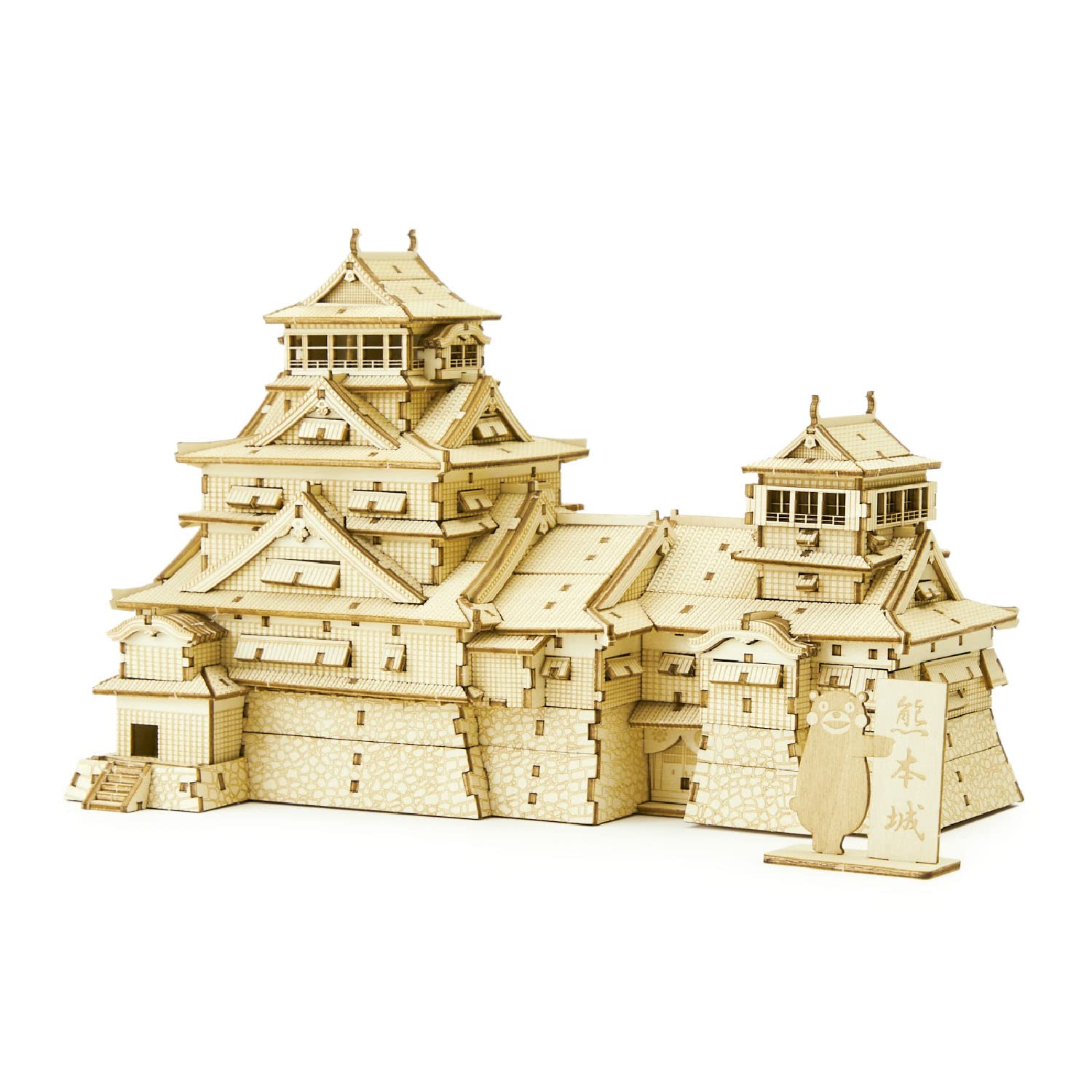 ki-gu-mi New Kumamoto Castle (with Kumamon plate) - A wooden 3D puzzle DIY craft kit that can be enjoyed by elementary school children to adults - An