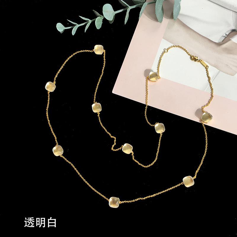 Fashion Beaded Necklaces Long Sweater Chain Necklace Faceted Colorful Candy Fruit Sugar Pendant Crystal Necklace Stainless Steel