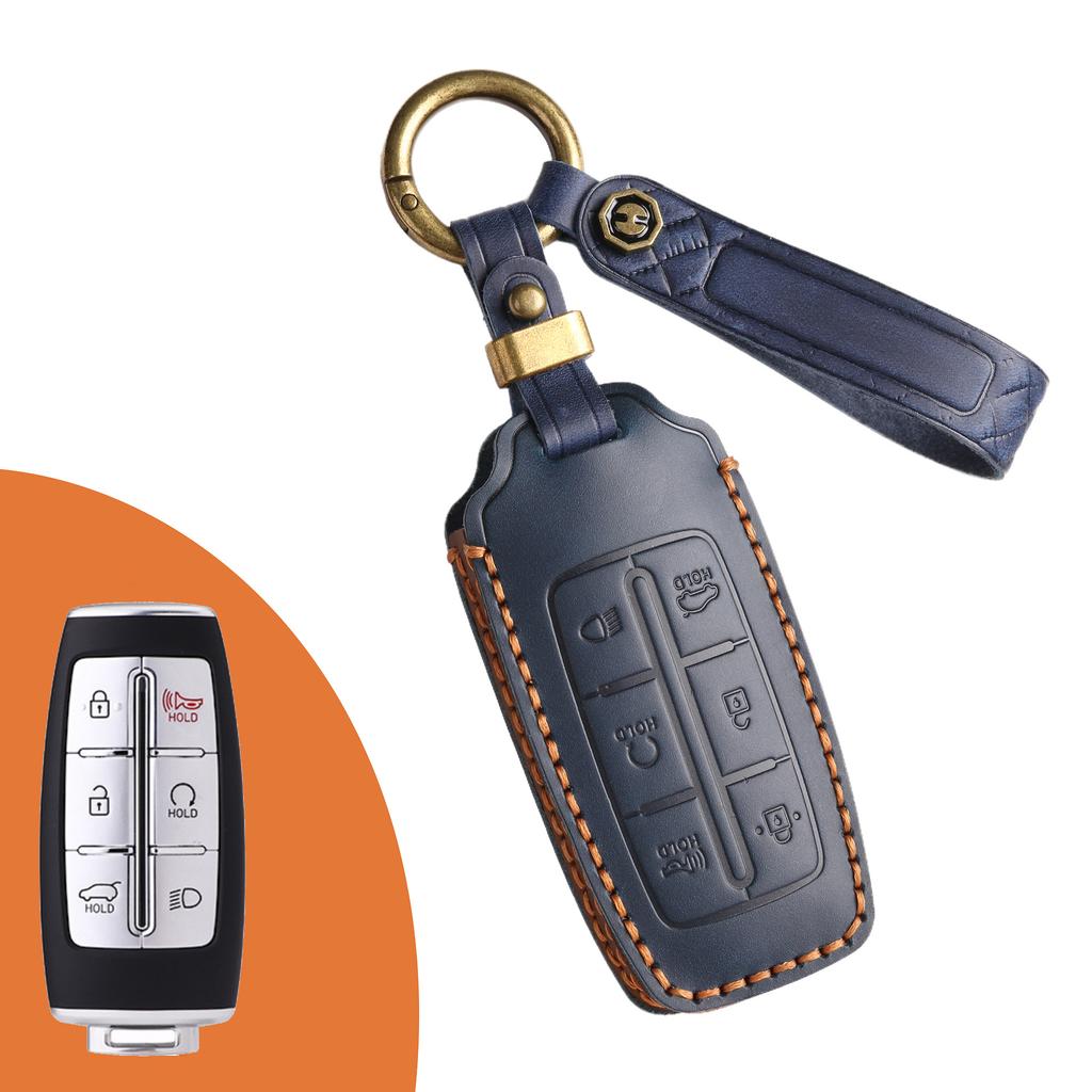 For Genesis Rohens Leather Car Key Cover Gv70 Rohens Gv80/G90 Car Key Full Package Protective Case
