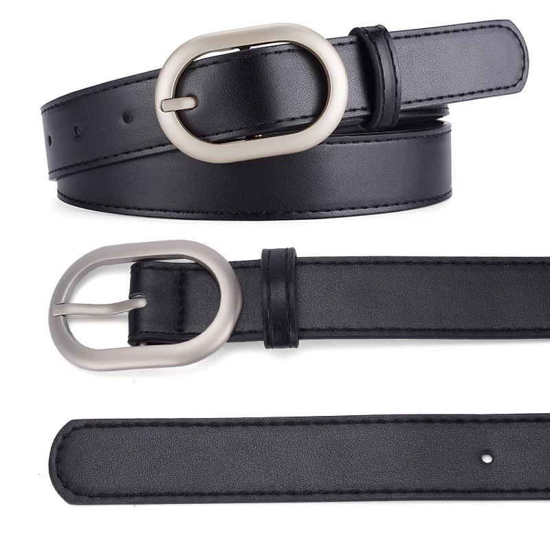 Women's Simple Leather Belt - Versatile Casual Jeans Waist Belt with Metal Buckle