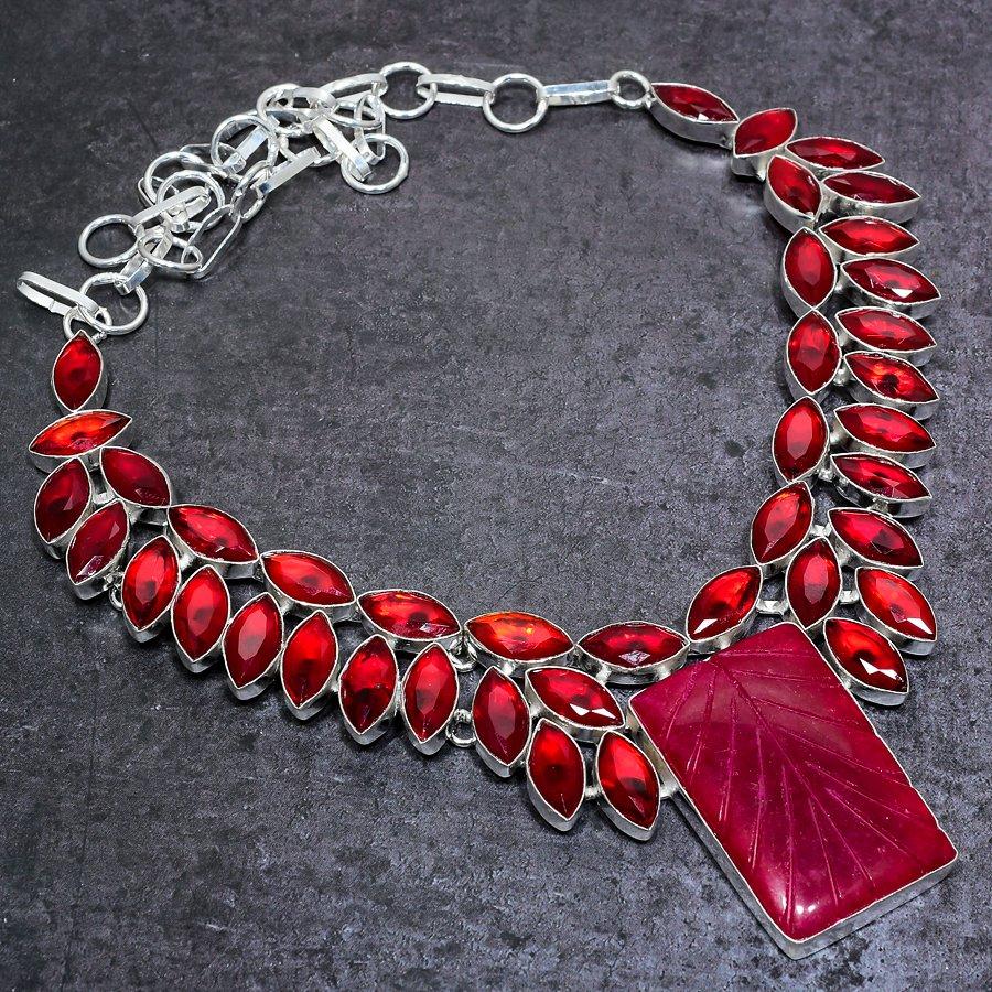 Ruby  Natural Garnet 925 Sterling Silver Jewelry Necklace 18" W0S92