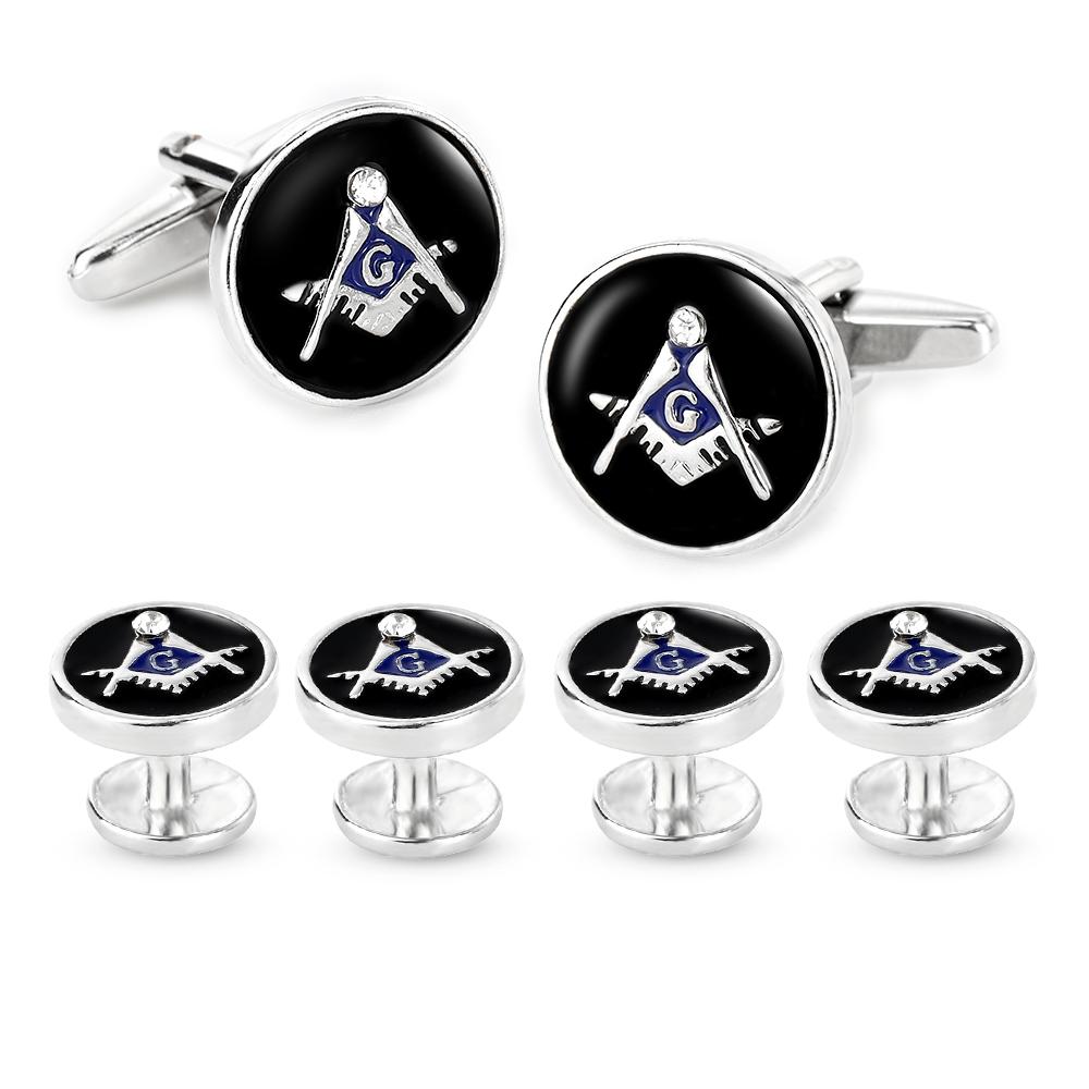 Freemason Logo Cufflinks&Sleeve Nail Set Black And Blue Enamel With Crystal For Men Boys Gift