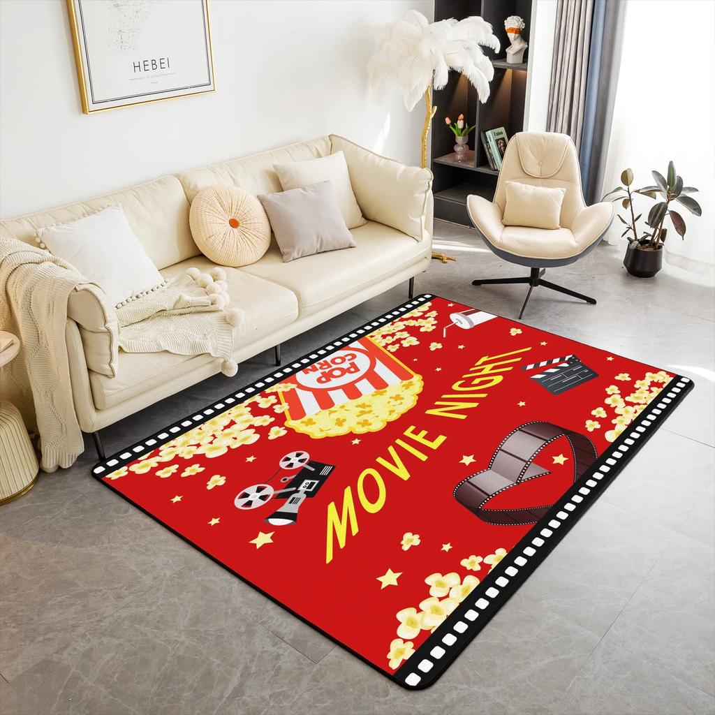 Vintage Cinema Movie Theater Carpet Popcorn Decor Rug Indoor Living Room Floor Mat Doormat