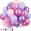 50PCS Macaron Pink & Purple Balloon Set - Metallic & Confetti Balloons for Weddings, Birthdays, Indoor & Outdoor Party Decoratio