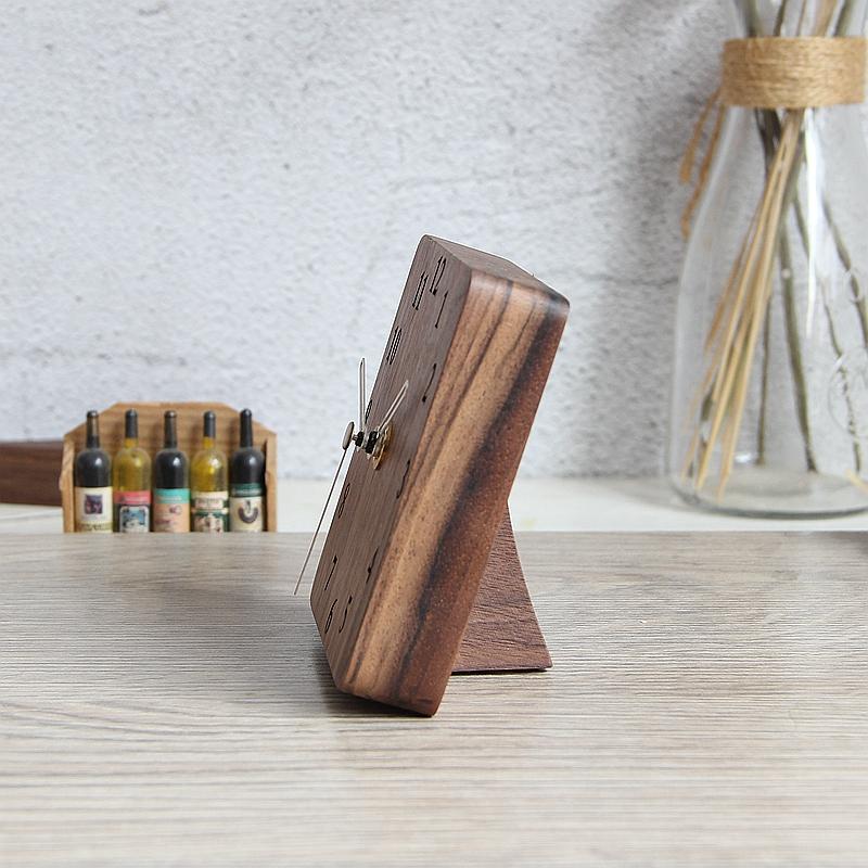 Nordic Table Clock Desktop Timepiece  Living Room Wooden Quiet Modern Creative Black Walnut Mantel Clock Office Decor
