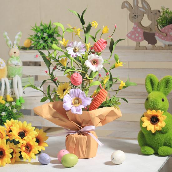 Künstliche Oster-Topfpflanzen 42 cm Osterei-Baum Tischdekorationen mit Pfeifenreiniger-Karotten Künstliche Blumen für Kaminsims Kamin Haus Frühling Dekor