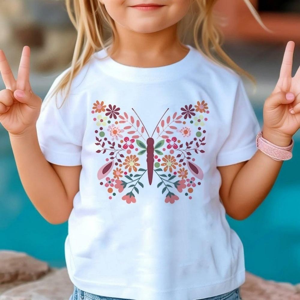 New 3D Butterfly Print Kids Girls T Shirt Summer Kids Clothes Short Sleeve Children Top Fashion T-Shirts Crew Neck Child T-Shirt