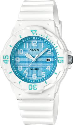 Analoge Armbanduhr für Kinder, günstig, Casio, glänzend weiß x blau kariert, Modell Overseas [Casio] LRW-200H-2CV für Damen [Artikel]