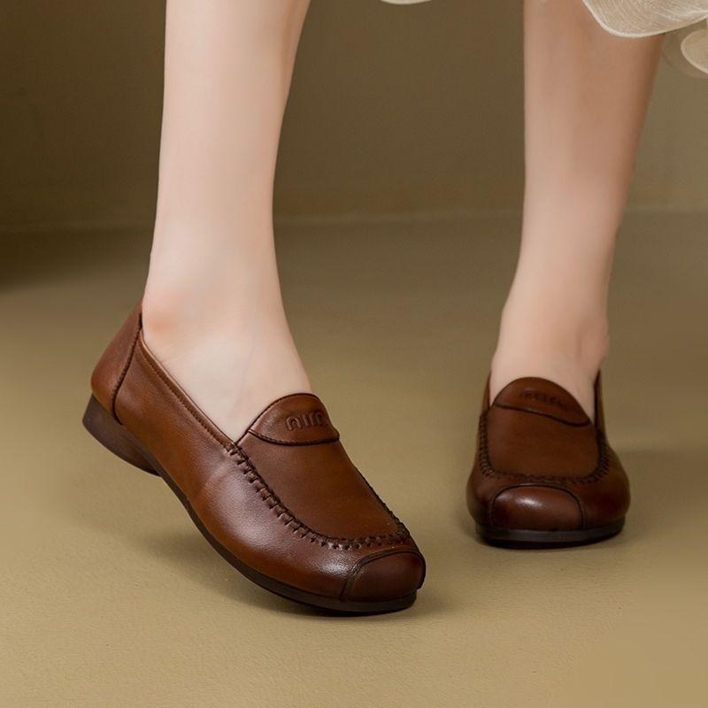 

Beibei Le counter high-end quality single shoes middle-aged comfortable super soft leather shoes beef tendon soft sole mother women s Doudou shoes 40 коричневый